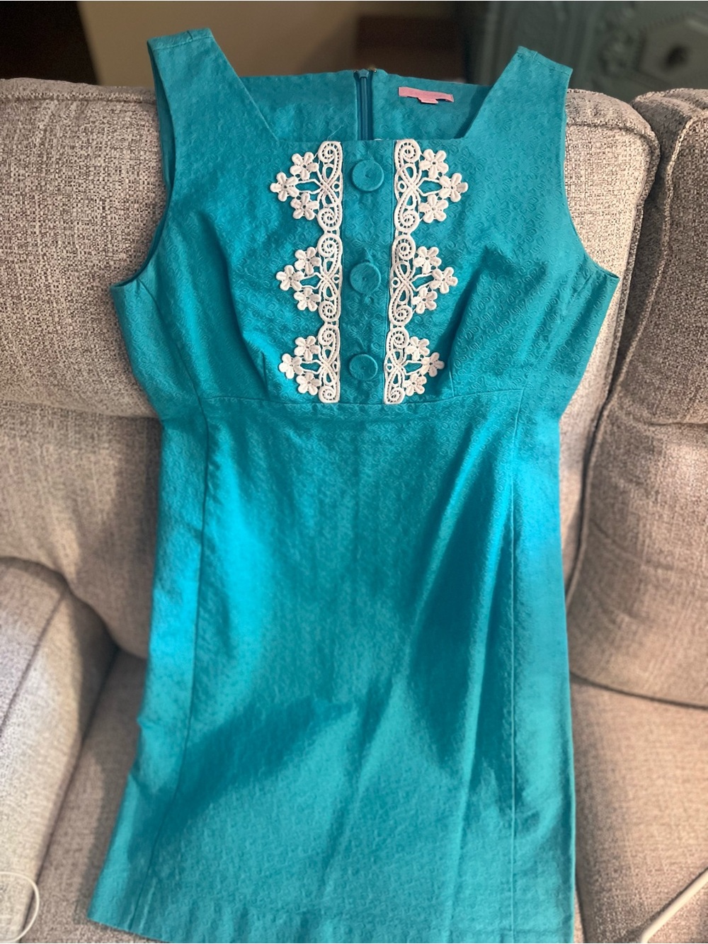 Lilly Pulitzer Teal Jacquard Dress with White Trim